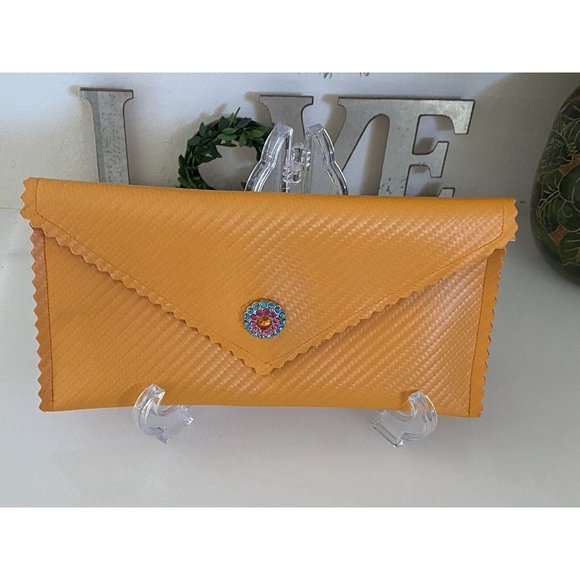 Stash Bag By John Galt Orange Clutch With Rhinestones Magnetic Close NWOT 9"X5" - Picture 13 of 16